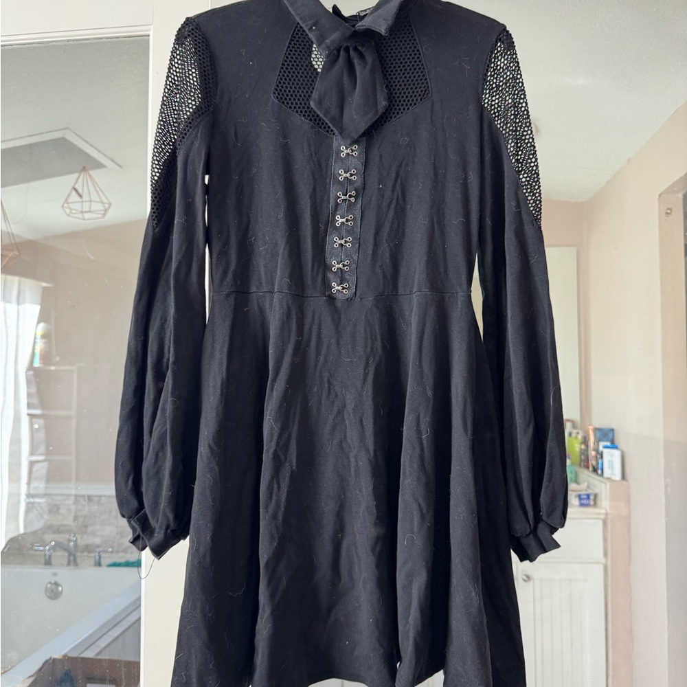 Dark In Love Black Long-Sleeve Fishnet Dress